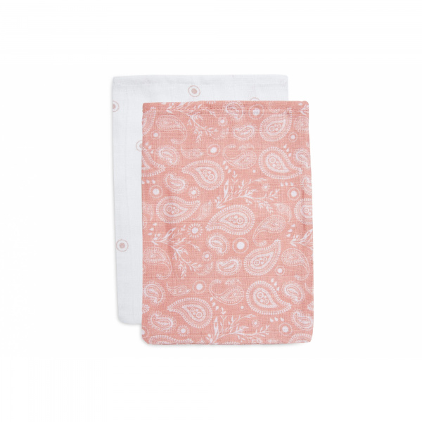 Lot de 2 gants de toilette gaze de coton paisley halo rose Jollein