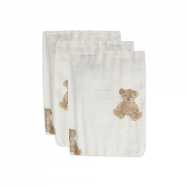 Lot de 3 gants de toilette gaze de coton teddy bear Jollein