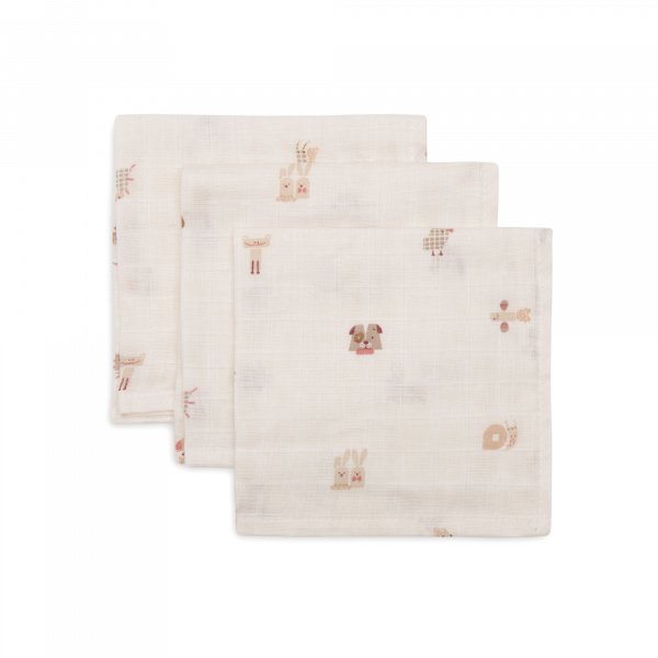Lot de 3 langes en coton 31 x 31 cm animal friends Jollein