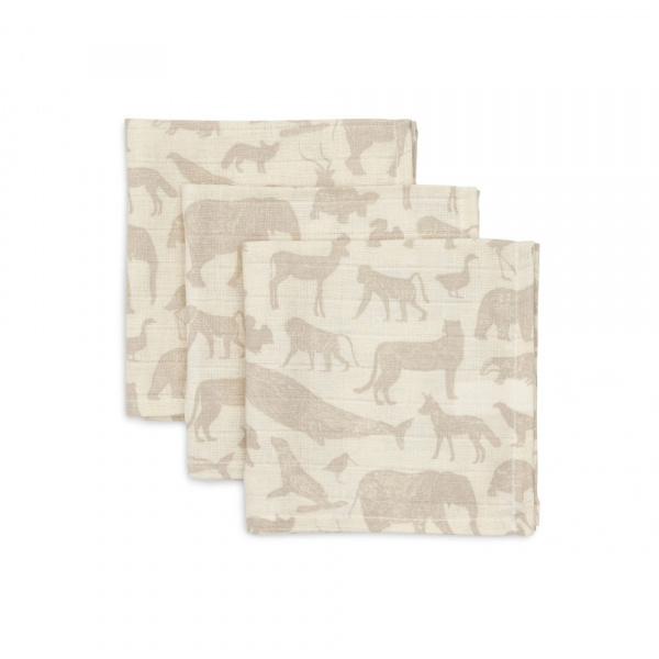 Lot de 3 langes en coton 31 x 31 cm animals nougat Jollein