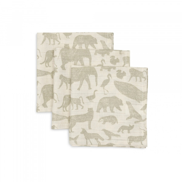 Lot de 3 langes en coton 31 x 31 cm animals olive green Jollein