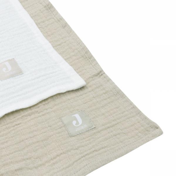 Lot de 2 langes gaze de coton 115 x 115 cm olive et ivoire Jollein