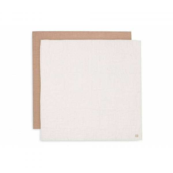 Lot de 2 langes gaze de coton 115 x 115 cm biscuit & ivoire Jollein