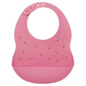 Bavoir imprimé rose/fraise silicone Nattou