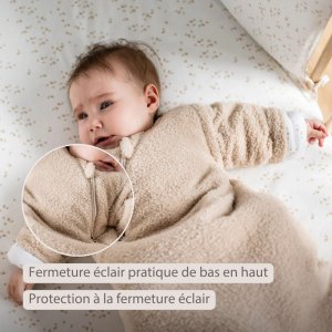 Gigoteuse hiver 0-6 mois manches détachable teddy bouclette beige Nattou
