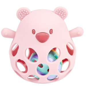 Hochet avec balle ours en silicone rose Nattou