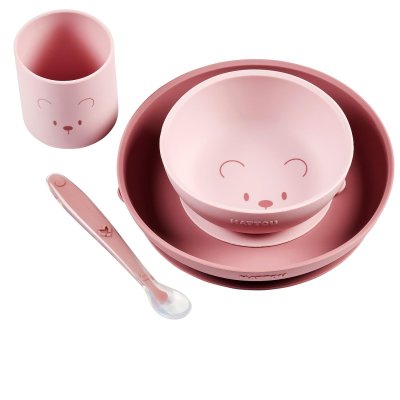 Coffret repas 4 pcs ourson rose