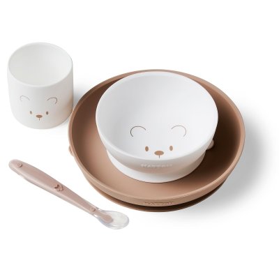 Coffret repas 4 pièces en silicone blanc/marron