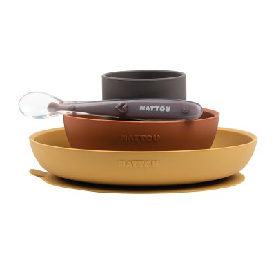 NATTOU Coffret repas silicone lapidou ocre/brique/gris