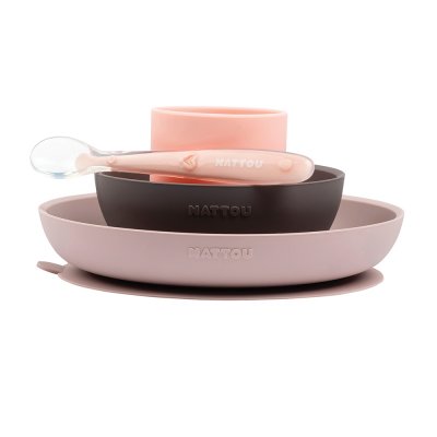 NATTOU Coffret repas silicone lapidou rose/gris