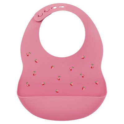 Bavoir imprimé rose/fraise silicone