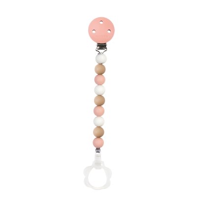 Attache sucette silicone rose blanc beige