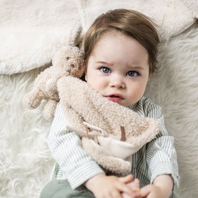 Doudou câlin lapin teddy bouclette beige