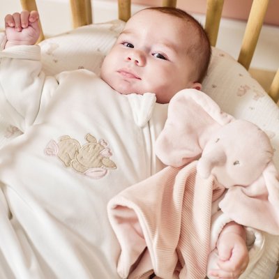 Doudou fanfan éléphant velours côtelé rose