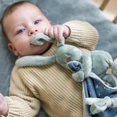 Doudou couverture lapin turquoise