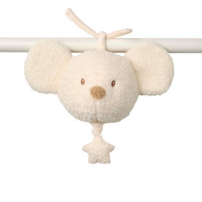 Mini peluche musicale tête souris bouclette ecru