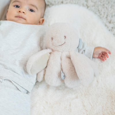 Peluche pieuvre hochet longs poils sable