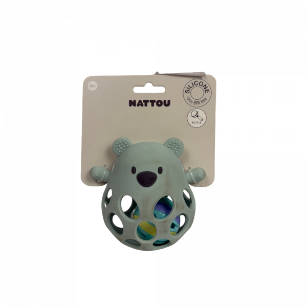 Les imparfaits - hochet avec balle ours en slicone vert d'eau Nattou