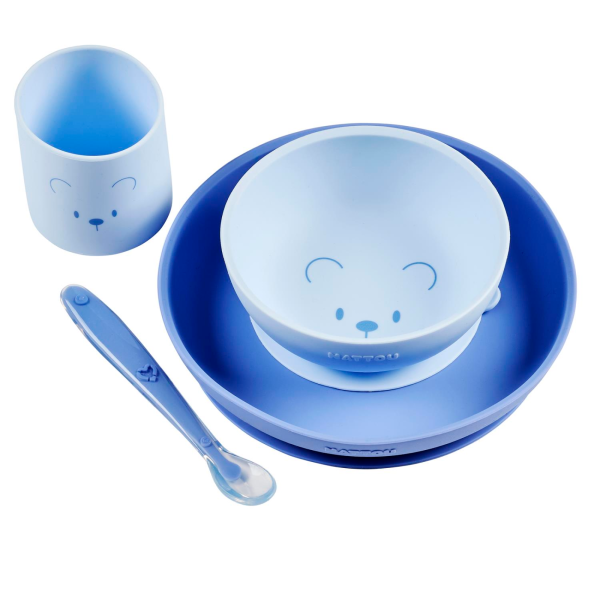 Coffret repas 4 pièces en silicone bleu Nattou