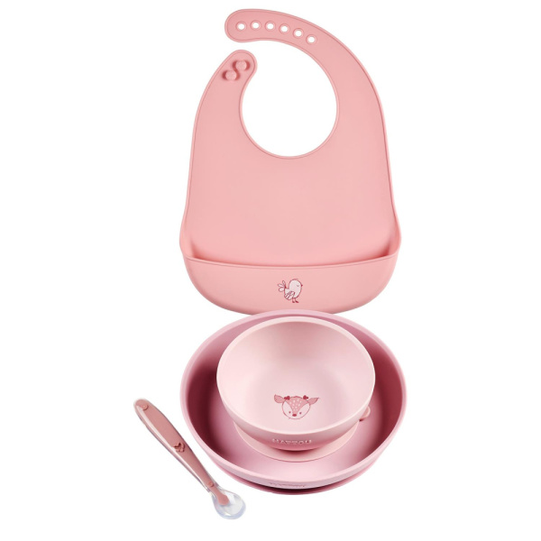 Coffret repas 4 pièces avec bavoir rose biche Nattou