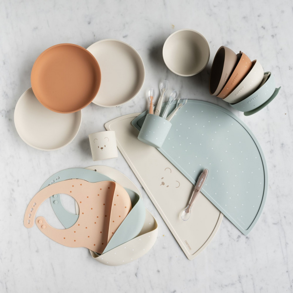 Coffret repas 4 pièces en silicone blanc/marron Nattou