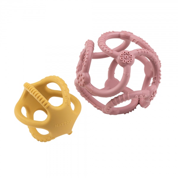 Set de 2 balles en silicone rose et jaune