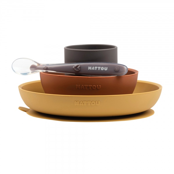 Coffret repas silicone lapidou ocre/brique/gris Nattou