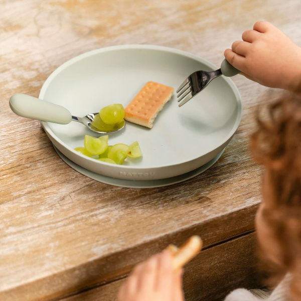 Set cuillère et fourchette inox vert Nattou