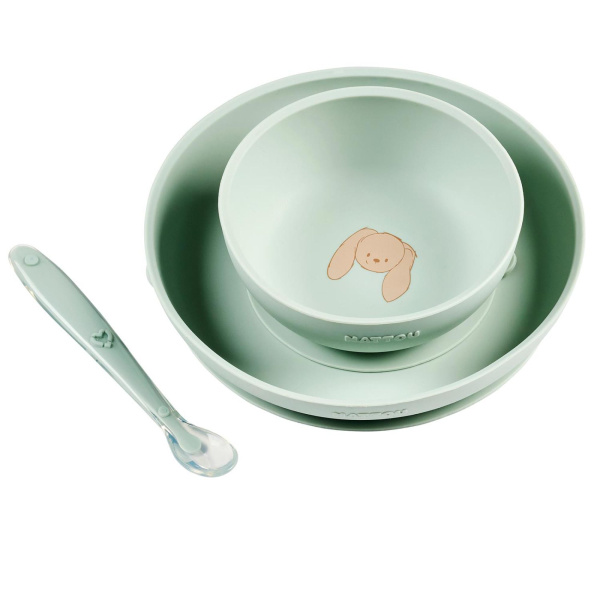 Set repas en silicone vert / lapin Nattou
