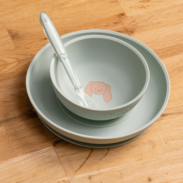 Set repas en silicone vert / lapin Nattou