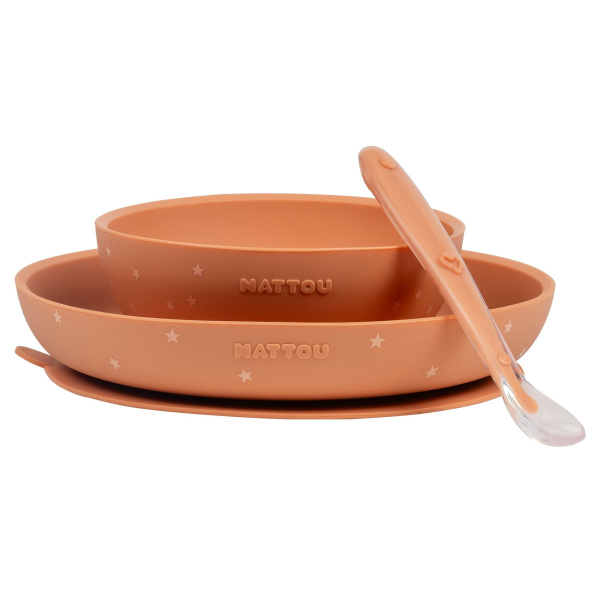 Coffret repas 3 pièces en silicone terracotta /étoiles Nattou