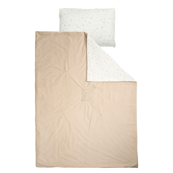 Housse de couette avec taie 100x140cm velours/gaze de coton Nattou