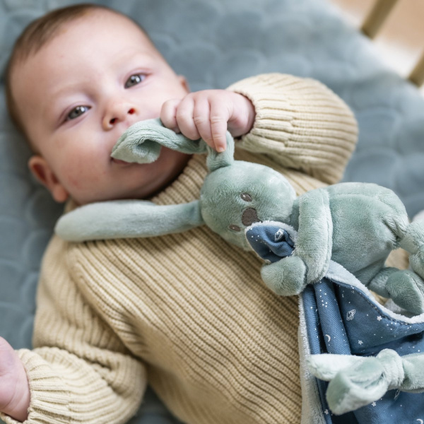 Doudou couverture lapin turquoise Nattou
