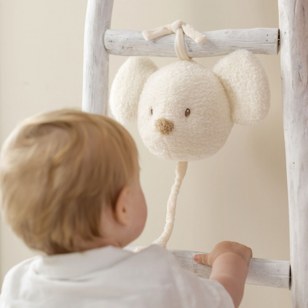 Mini peluche musicale tête souris bouclette ecru Nattou