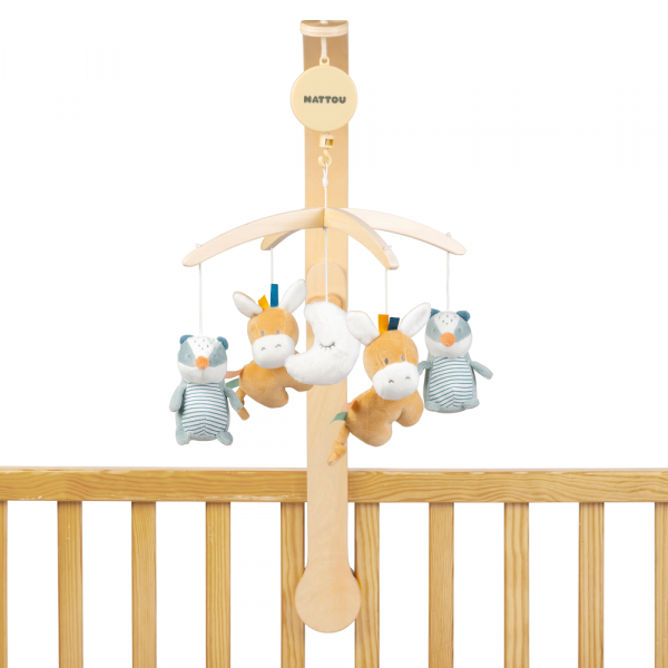 Mini peluche musicale tête ours bouclette caramel Nattou