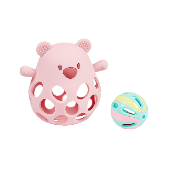 Hochet avec balle ours en silicone rose Nattou