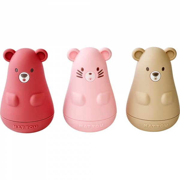 Silicone set 3 aspergeurs bain silicone lavables framboise/rose clair/sable Nattou