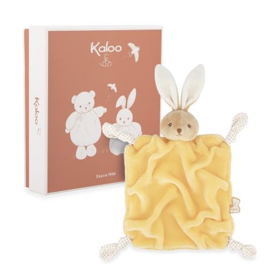 Doudou plat plume lapin jaune 24 cm