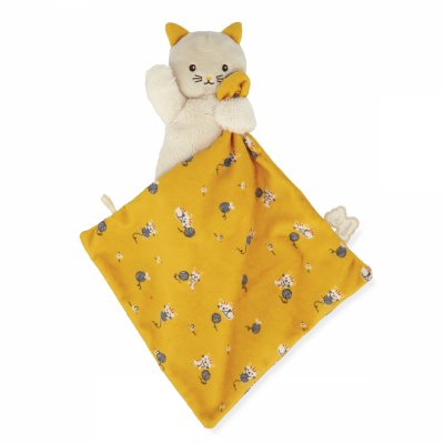 Doudou carré douceur plat chat jaune