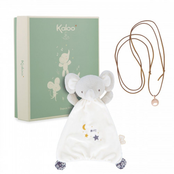 Coffret naissance doudou et collier bola elephant Kaloo