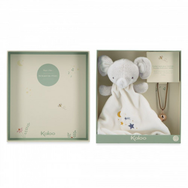 Coffret naissance doudou et collier bola elephant Kaloo