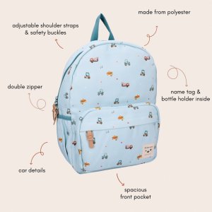 Sac à dos enfant véhicules bleu 36 cm Kidzroom