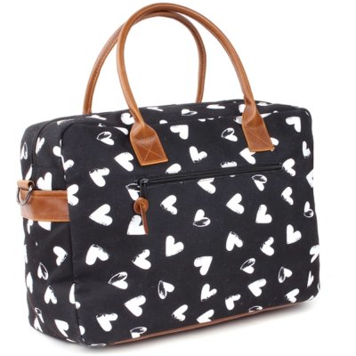 Sac à langer avec matelas à langer black & white coeurs