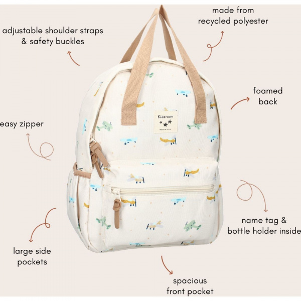 Sac à dos enfant à anses - avions écru Kidzroom