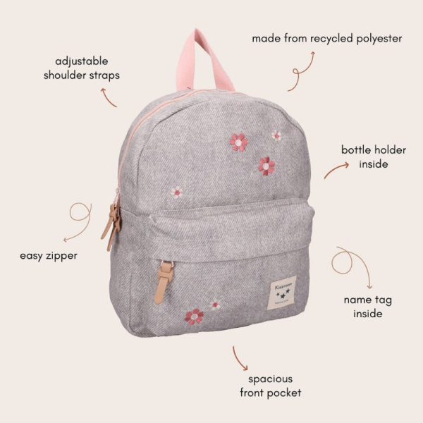 Sac à dos enfant fleurs gris 31 cm Kidzroom