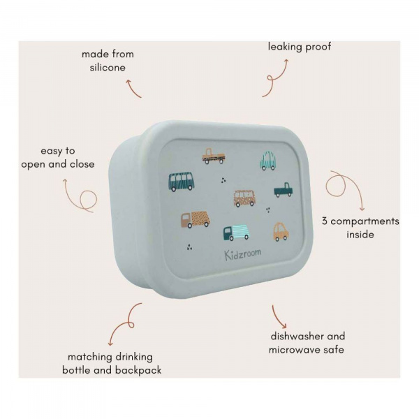 Lunch box 3 compartiments en silicone véhicules Kidzroom