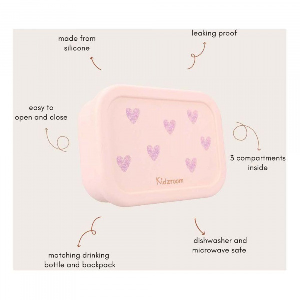 Lunch box 3 compartiments en silicone coeurs Kidzroom