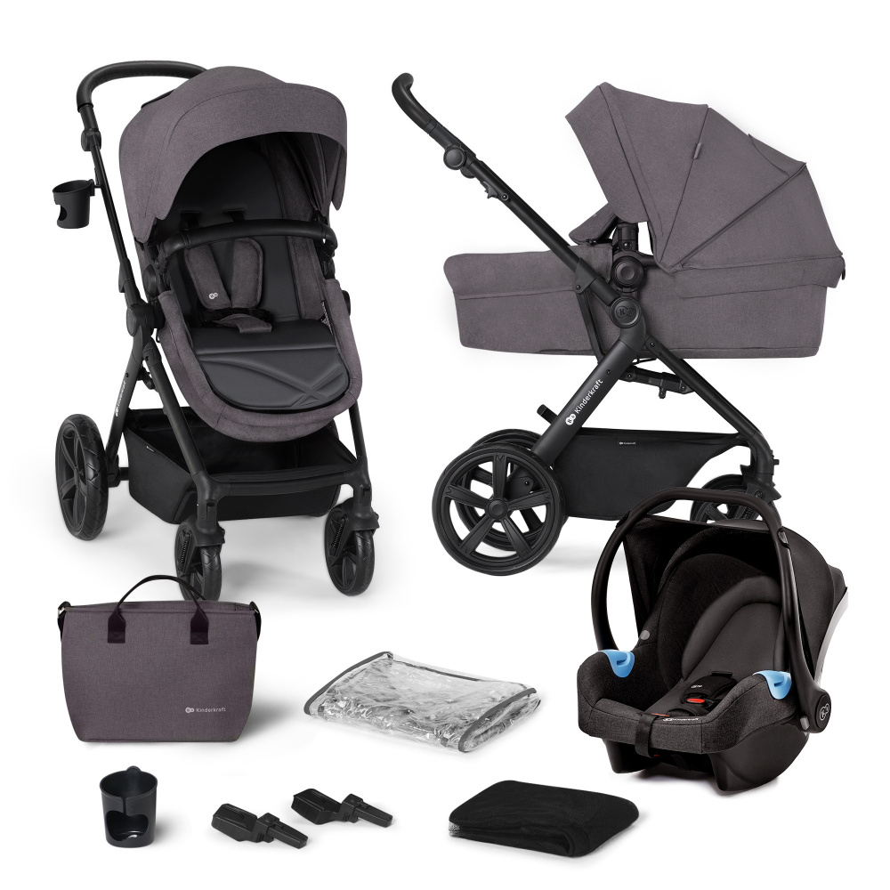 Poussette trio a tour dark grey de Kinderkraft sur allob b