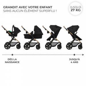 Poussette trio moov 2 eva wheels avec base pure black Kinderkraft