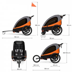 Remorque vélo enfant 3en1 nava orange Kinderkraft